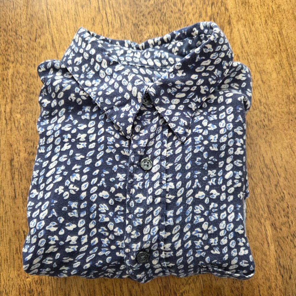 Rinnovato men's shirt short sleeve blue geometric pattern sz. med (17)